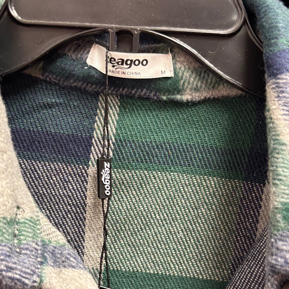 Green and Blue Plaid Long Shacket Medium New - Picture 3 of 3